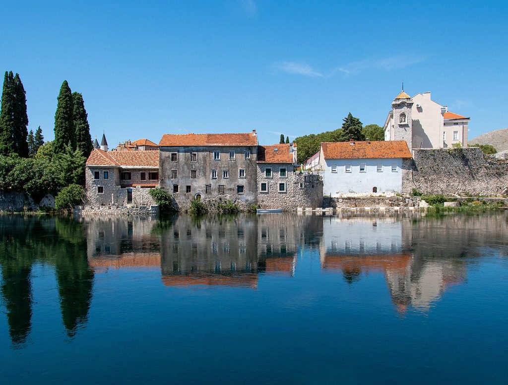 trebinje, bosnia and herzegovina, bosnia, balkans, city, river, buildings, architecture, summer travel, tourism, nature, sightseeing, solar, landscape, europe, panorama, reflection, water, trend